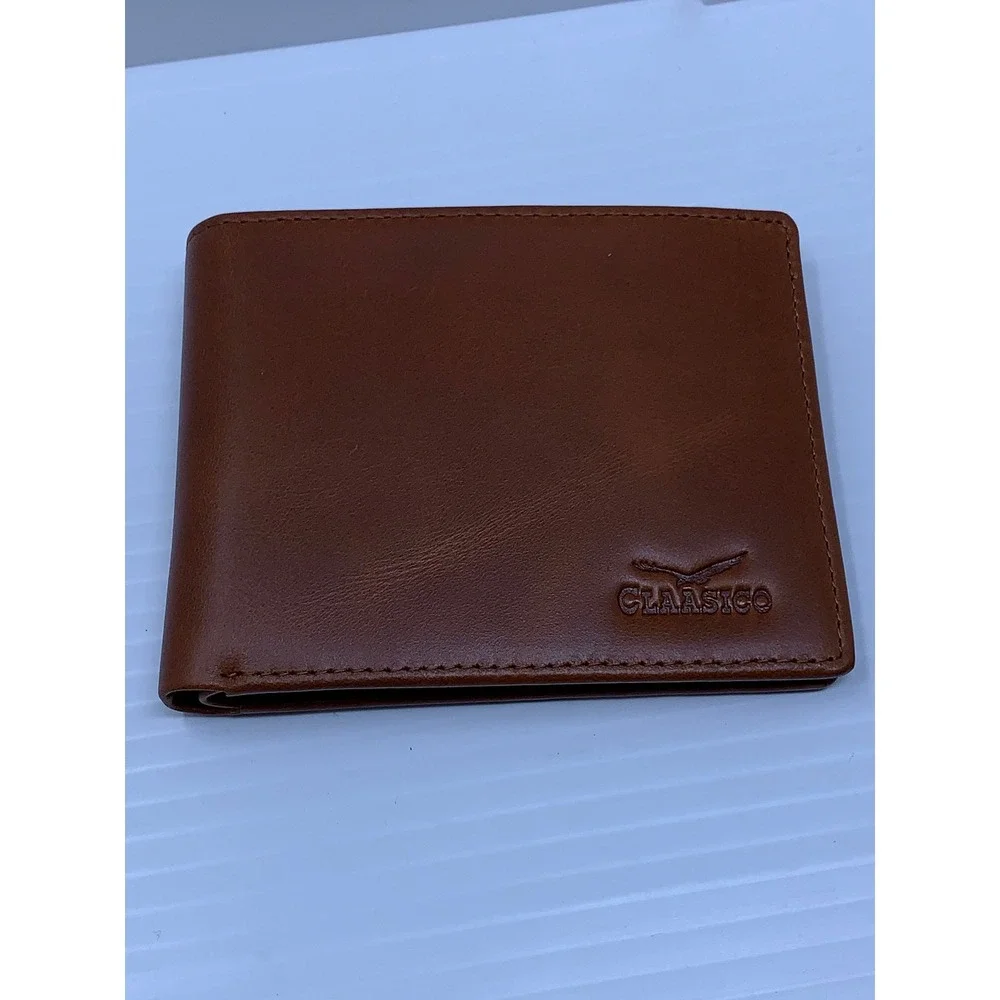 Claasico Mens OS Tan Leather RFID Blocking Slim Bifold Wallet NWB